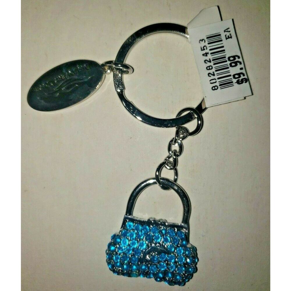Vintage Sea World Dolphin Purse Blue Rhinestones Key Chain U135